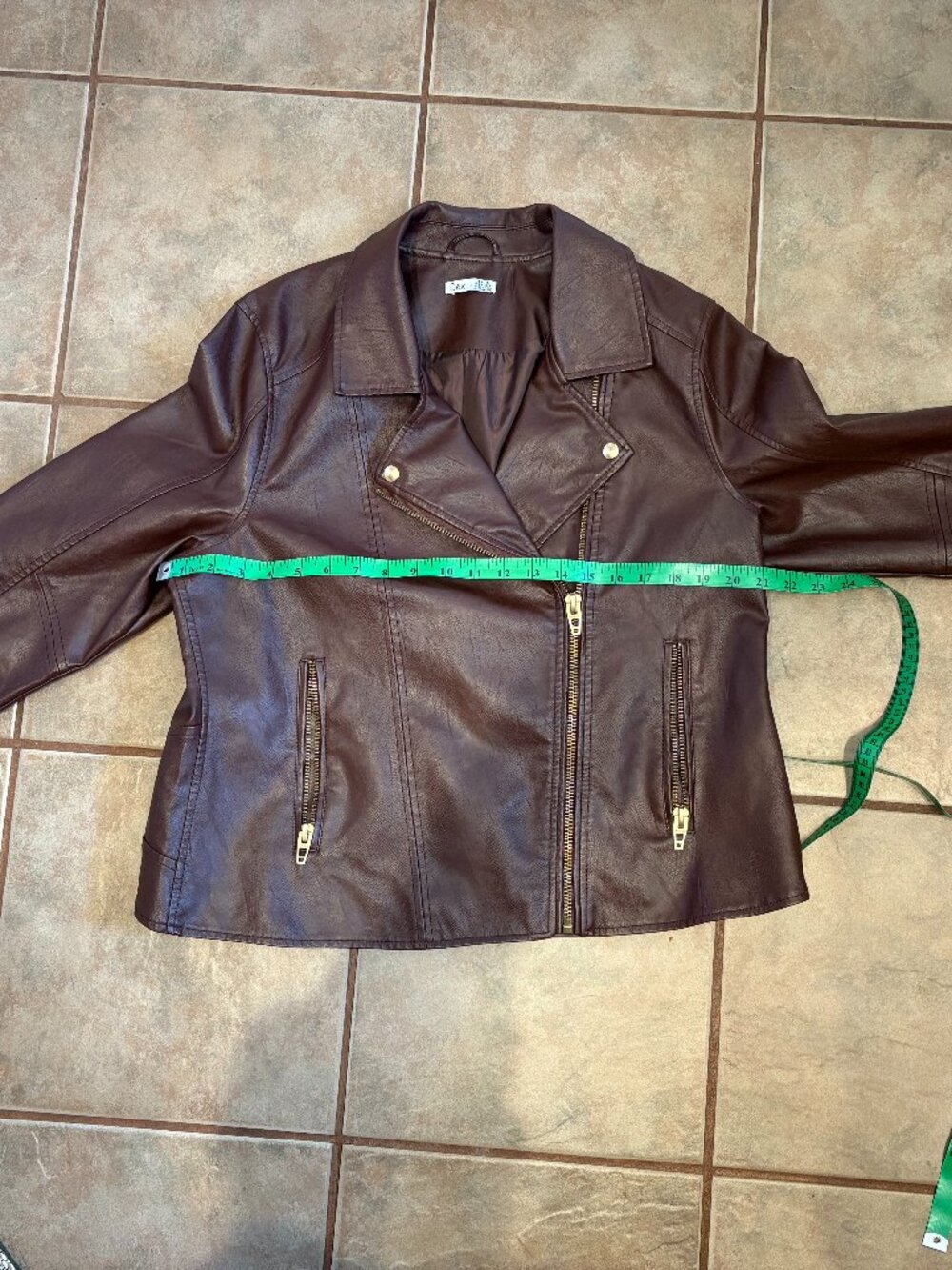 DEX Chestnut Brown Faux Leather Motto Jacket Size X